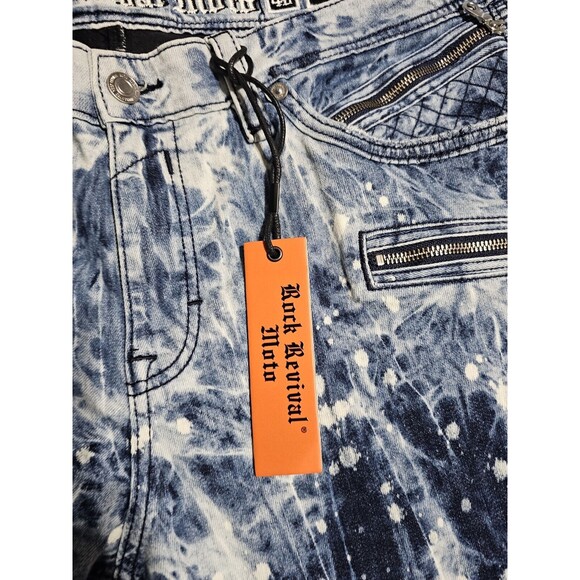 New Rock Revival Jeans "Ean" Light Washed Denim Men's Size 40x32 Distressed - Picture 5 of 16